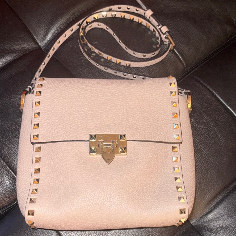 Valentino Garavani Rock Stud Leather Crossbody Bag with Gold Hardware